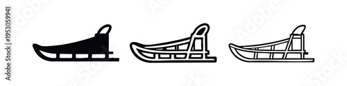 Sled Icon Set: Traditional Winter Sleigh Silhouette and Outline Vector Illustration