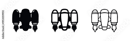 Jetpack Icons: Personal Rocket Propulsion Silhouette and Outline Vector Set for Future Technology