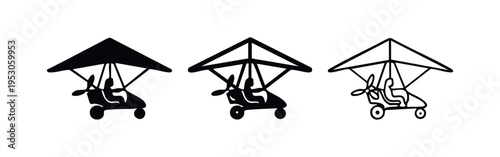 Ultralight aircraft icon set with solid, filled outline, and outline styles, symbolizing flight and adventure.