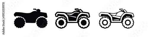 All-terrain vehicle (ATV) icon set. Quad bike symbols for off-road adventure.