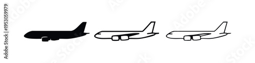 Airplane or aircraft icon set. Air travel and aviation symbol in various styles.