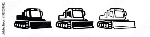 Bulldozer construction vehicle icon set. Heavy machinery and earthmoving equipment symbols.