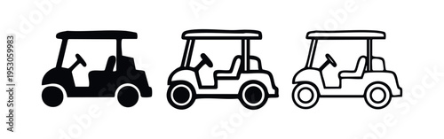 Golf buggy icon set. Electric golf car and course transport symbols.