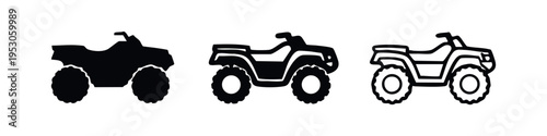 ATV quad bike icon set. All-terrain vehicle symbol in various styles.