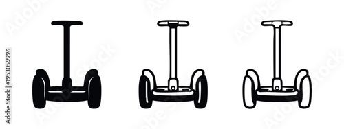 Segway personal transporter icon set, showcasing different styles of electric self-balancing scooter symbols.