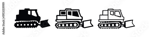 Heavy bulldozer icon set. Construction and earthmoving equipment symbols.