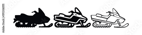Detailed Snowmobile Winter Transport Icon Set. Recreational Vehicle Vector Illustration. Snow Sport Symbol Collection.