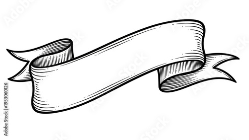 Vintage Banner Ribbon Scrollwork Engraving Style Blank Copy Space