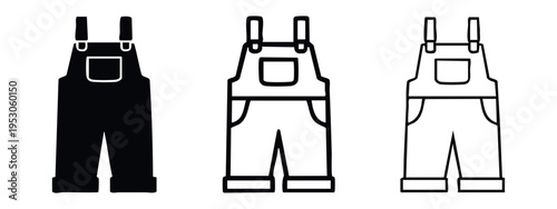 Overalls and Dungarees Icons Set - Workwear and Casual Apparel Silhouettes and Outlines, Vector Illustration