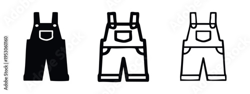 Work Overalls and Dungarees Icons Set - Bib and Brace Apparel Silhouettes and Outlines, Vector Graphic