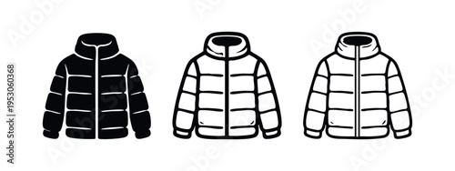 Down jacket icon set. Puffer jacket vector symbol. Winter coat sign illustration. Warm clothing pictogram.