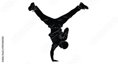 Vector silhouette of a man doing a handstand