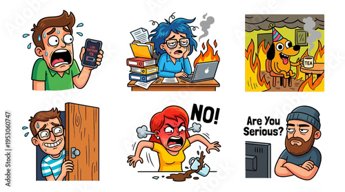 Angry people various expressions reactions.