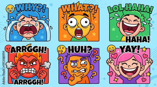 Emotions faces with surprised expressions.