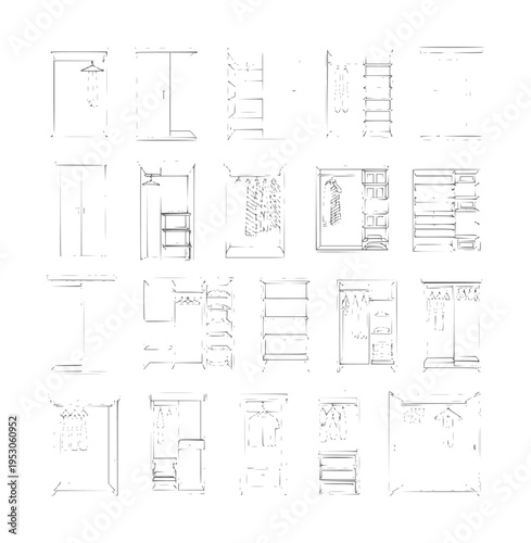 Architectural of various closet and storage solutions wardrobe interior