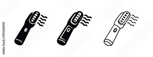 Handheld heat therapy device icon set, portable beauty or massage tool with waves illustration