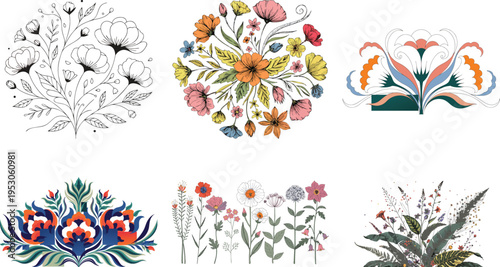 Colorful floral in various styles and arrangements flowers plants vibrant