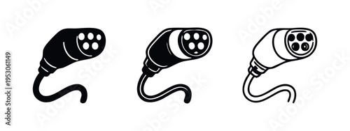 Electric car charging plug icon set, EV charger connector symbol, sustainable transport and green energy vector illustration