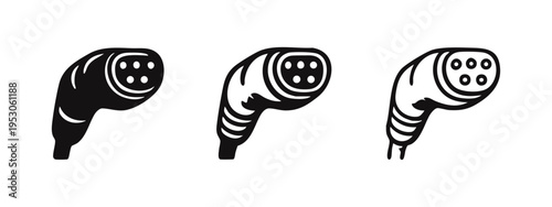 Electric vehicle charging cable icon set, EV plug for sustainable energy, e-mobility technology vector illustration