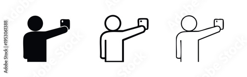 Person taking a selfie with a smartphone icon set for social media