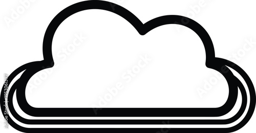 Cloud computing icon, black outline weather symbol, data storage sign, sky element illustration, network technology concept, server hosting, digital information vector