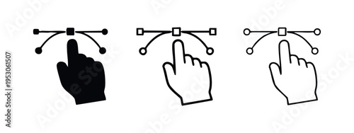 Hand Cursor with Bezier Curve Pen Tool Icon Set. Graphic Design Vector Element. Digital Drawing Path Symbol.