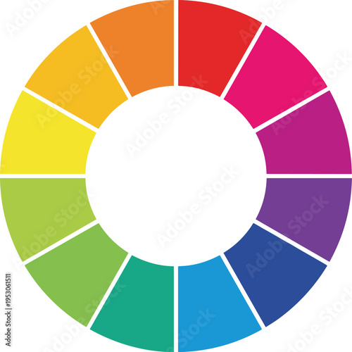 Colorful circular color wheel chart, primary and secondary spectrum palette vector, graphic design tool for artists and creative professionals.