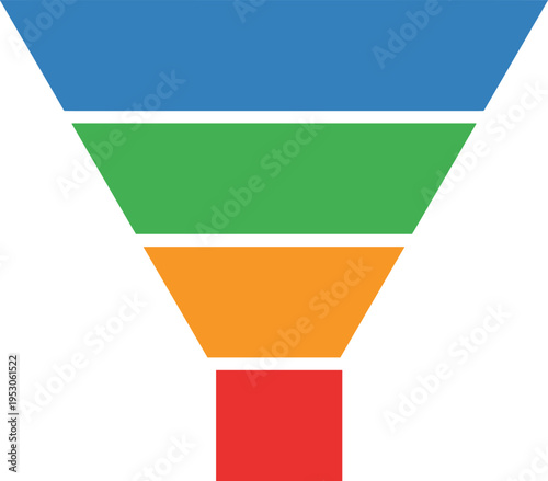 Colorful four stage funnel diagram vector illustration, business marketing sales process infographic, isolated flat design on white background