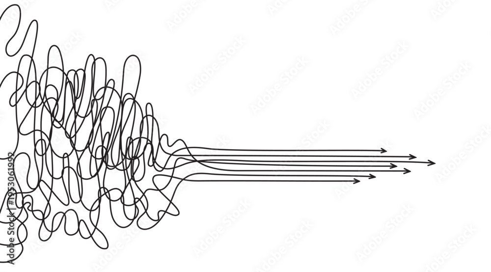 Εκτύπωση καμβά Chaos to Clarity Concept: Tangled Lines Transforming Into Straight Arrows Repres