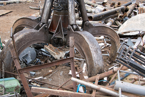 Steel waste from rebar close-up, scrap steel and other metal waste, preparation for recycling