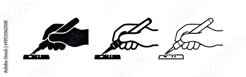 Hand with a precision knife performing delicate work icon set; Surgery or micro-assembly tool symbol