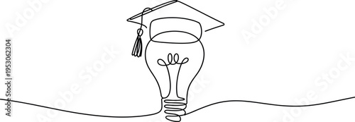 Graduation cap placed atop a stylized light bulb illustration