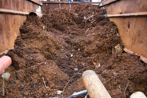 Steel waste from rebar close-up, scrap steel and other metal waste, preparation for recycling