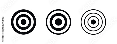 Target Icon Set without Center Dot. Concentric Circle Goal Symbols in Solid, Outline, and Thin Line Styles.
