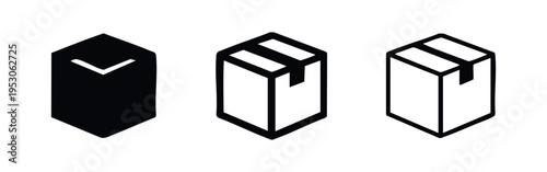 Isometric Package Box Icons Set - Delivery and Shipping Symbols in Flat Design and Outline Styles