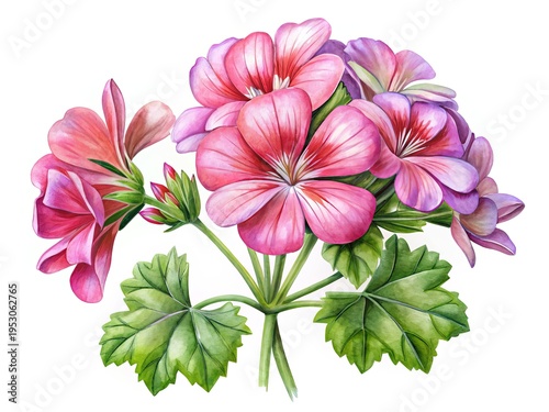 Wallpaper Mural Beautiful Watercolor Painting of Pink and Lavender Geranium Flowers with Green Leaves Torontodigital.ca