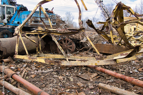Steel waste from rebar close-up, scrap steel and other metal waste, preparation for recycling