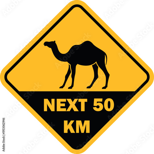 Camel road sign logo. Isolated camel road sign on white background