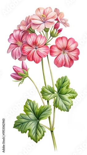 Wallpaper Mural Watercolor painting of a beautiful pink geranium plant with detailed leaves Torontodigital.ca