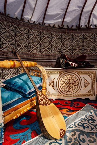 Dwelling With Music. Traditional Nomadic Home Featuring Musical Tools And Artisanal Furniture