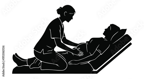 Massage therapist giving relaxing spa treatment to client on massage table in wellness center or clinic setting