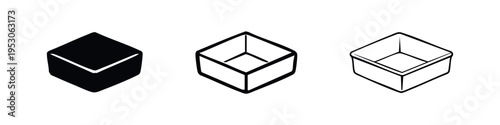 Open Square Box Isometric Icon Set, Cube Container Vector Symbols, Packaging Box Silhouette and Outline
