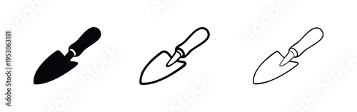 Modern Garden Trowel Icon Set, Planting Tool Vector Symbol Collection, Hand Shovel Outline and Silhouette