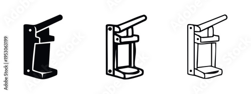 Aluminum Can Crusher Icon Set for Recycling, Waste Management Tool Vector, Beverage Can Press Silhouette