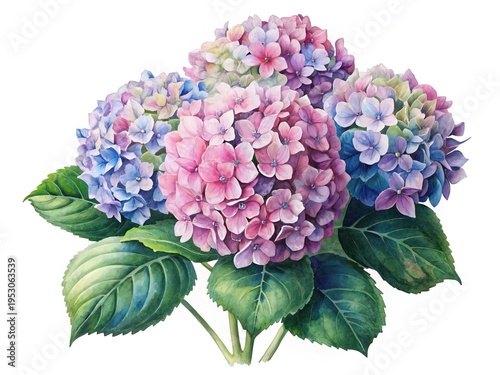 Wallpaper Mural Watercolor painting of Hydrangea flowers in shades of pink, blue, and purple Torontodigital.ca