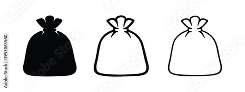 Tied Bag or Pouch Icon Set. Generic Sack and Storage Container Symbols.