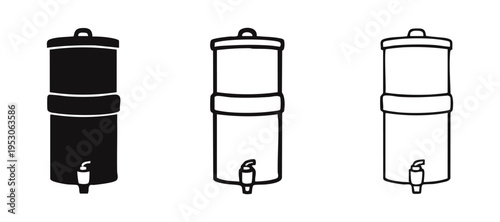 Countertop Gravity Water Filter System Icons. Home Water Purifier Dispenser Symbols.