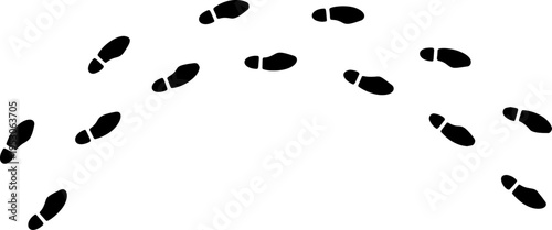 Barefoot trail arch, black silhouette human foot print track circle set isolated on white. Walking person steps, barefoot trail design, organic body part shape. Foot print collection