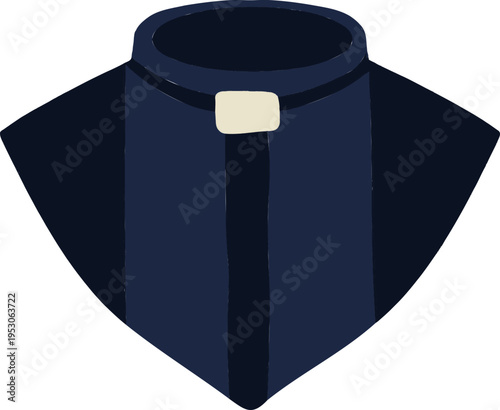 Pastor collar, clerical priest black shirt religious uniform. Catholic church minister clothing apparel. Cleric spiritual preacher garment, orthodox chaplain vestment icon. Pastor collar element