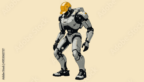 Advanced Engineering Robot in Construction Gear Showcasing Future of Industrial Automation and Robotics Efficiency in Heavy Duty Tasks